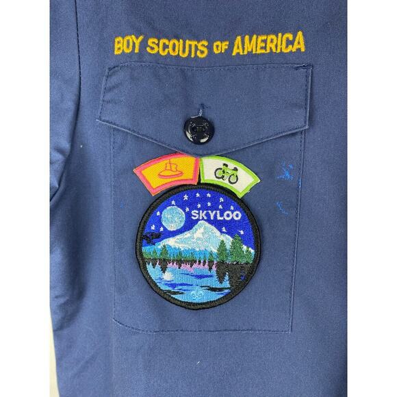 Boy Scouts of America Youth M Blue Button Up Uniform Shirt with Patches - Picture 7 of 7